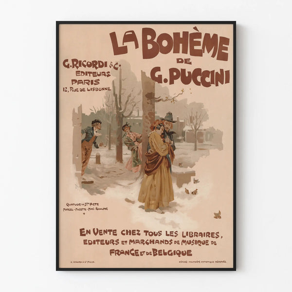 Vintage poster of La Bohème by G. Puccini for wall decoration