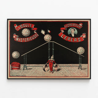 Vintage poster The Mysterious Ball by the Creator Lepers — framed artwork on a wall