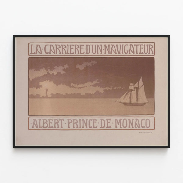 Vintage Poster The Career of a Navigator Albert Prince of Monaco — framed artwork on a wall