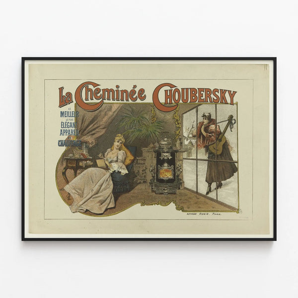 Vintage poster La Cheminée Choubersky for elegant wall decoration — framed artwork on a wall