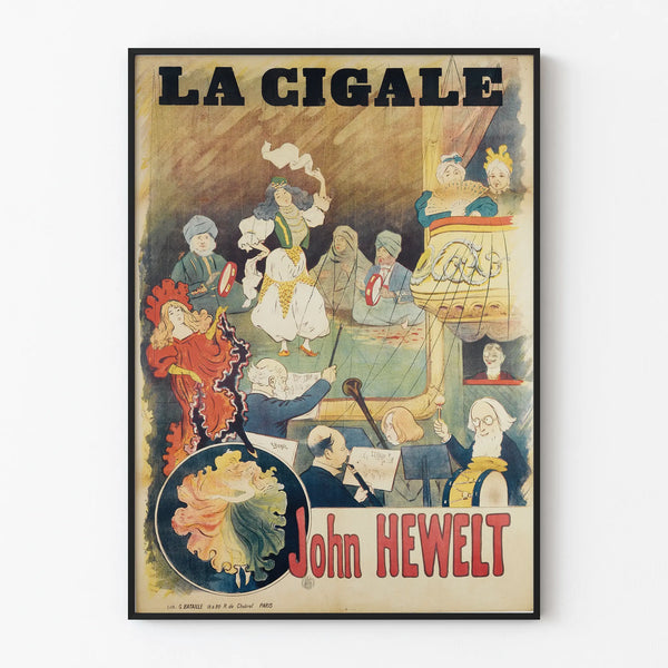 Vintage poster La Cigale John Hewelt for wall decoration