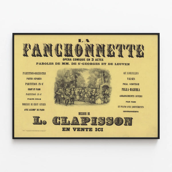 Vintage poster La Fanchonnette - Comic opera and musical score — framed artwork on a wall
