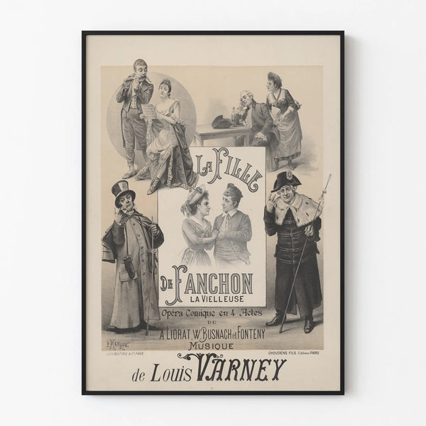 Vintage poster of comic opera The Daughter of Fanchon - artistic wall decoration