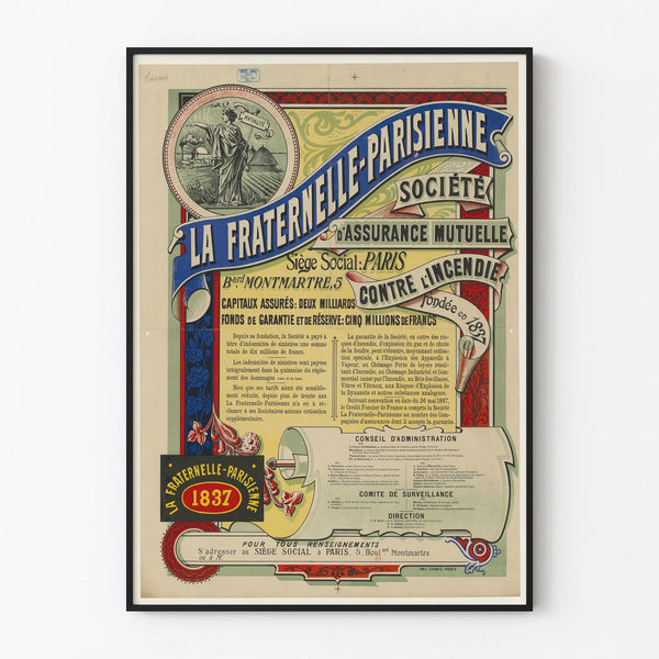Vintage Poster La Fraternelle Parisienne Mutual Insurance Society Against Fire