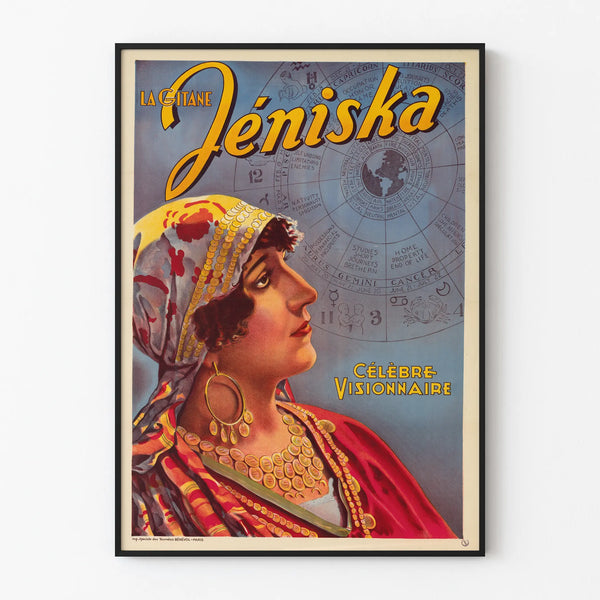 Vintage decorative poster of La Gitane Jéniska, the famous visionary