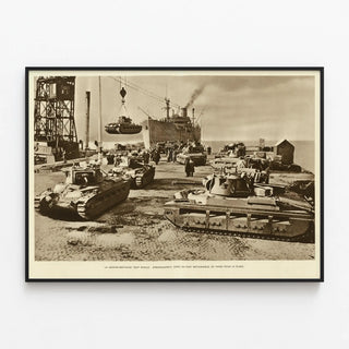 Decorative Historical Poster: Great Britain Keeps Its Word - Tank Embarkation — framed artwork on a wall