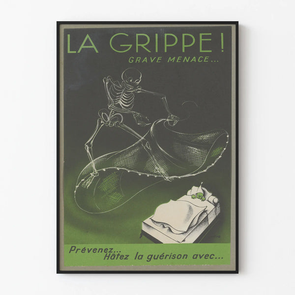Vintage poster warning against the flu - Original wall decoration
