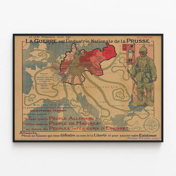 Vintage Wall Decoration Poster: The War Is Prussia's National Industry — framed artwork on a wall