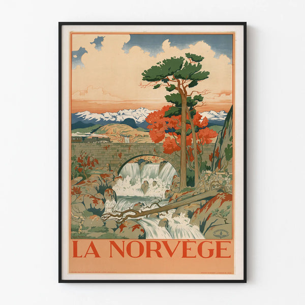 Vintage Wall Decoration Poster of Norway Cascade and Train