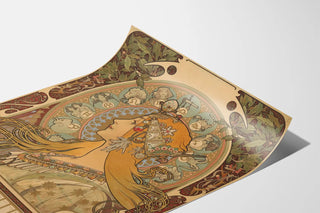 Decorative Art Nouveau Poster of a Woman and Zodiac Signs
