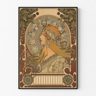 Decorative Art Nouveau Poster of a Woman and Zodiac Signs