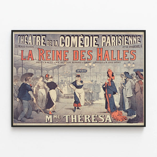 Poster Theatre The Queen of the Halls - Vintage Wall Decoration — framed artwork on a wall