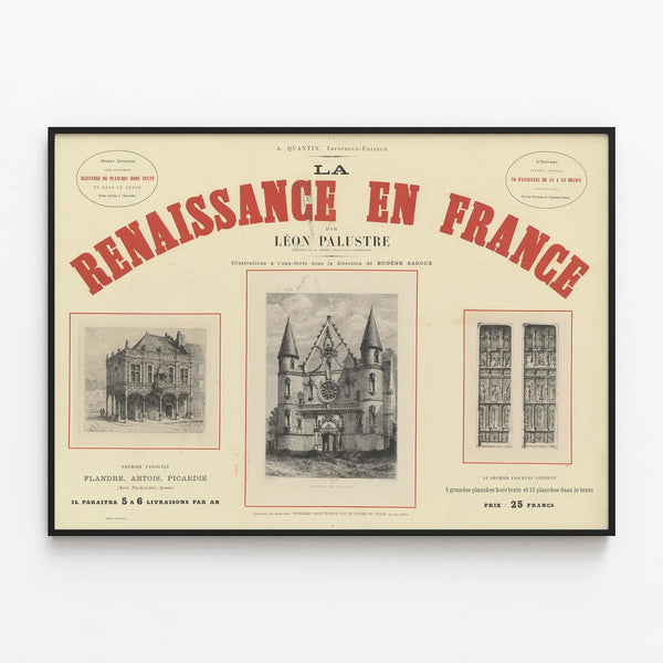 Historical Poster The Renaissance in France – Vintage Wall Decoration — framed artwork on a wall