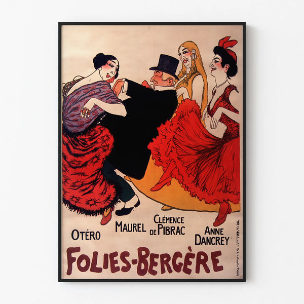 Vintage poster of Folies Bergère dancers and artists