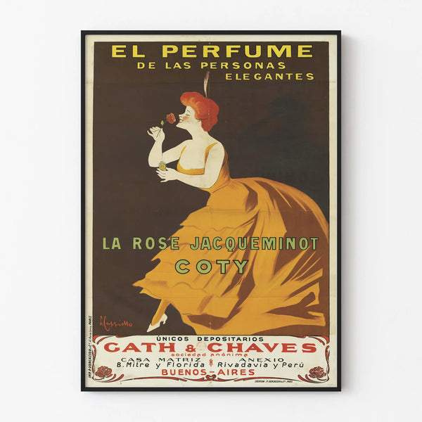Vintage poster La Rose Jacqueminot Coty elegant perfume