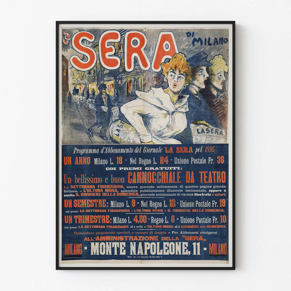 Vintage poster La Sera di Milano for wall decoration