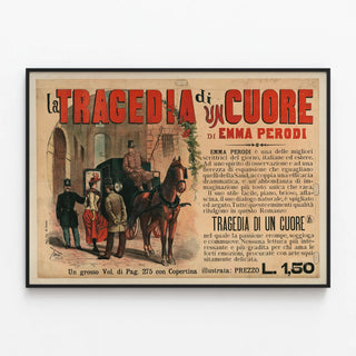 Vintage Poster of The Tragedy of a Heart by Emma Perodi — framed artwork on a wall