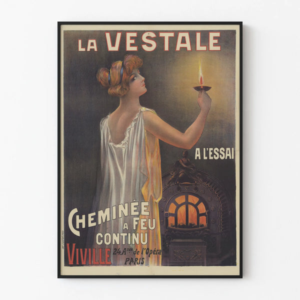Vintage poster La Vestale continuous fire fireplace Viville Paris