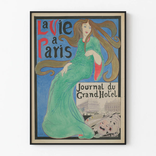 Vintage Decorative Poster Life in Paris Grand Hotel Journal
