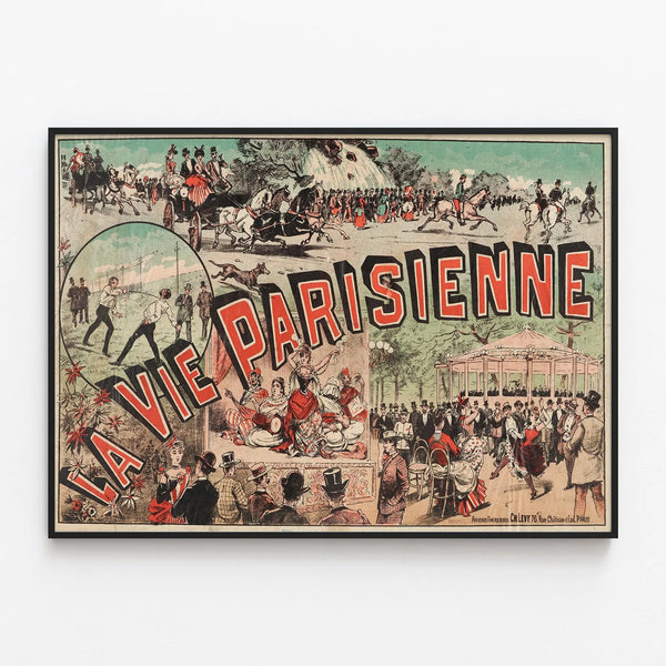 Vintage Poster La Vie Parisienne Festive and Elegant Scene — framed artwork on a wall