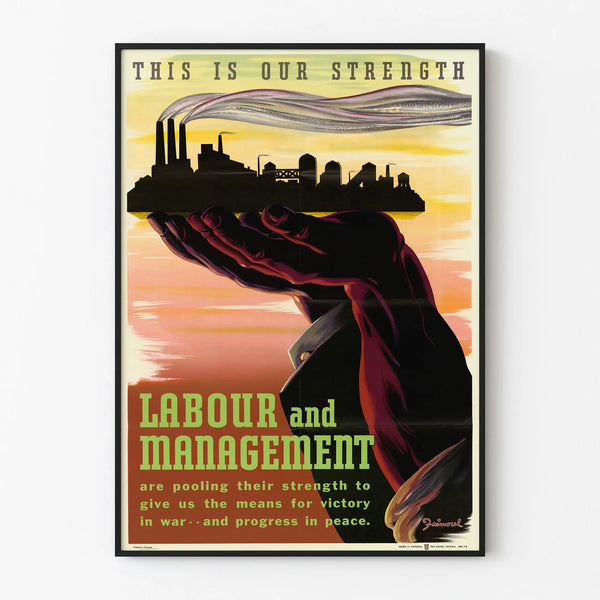 Vintage industrial style wall poster 'Labour and Management'