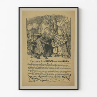 Vintage poster of Switzerland's reception for repatriates, historical illustration