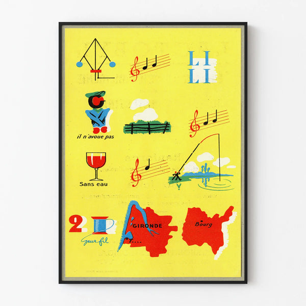 Vintage educational music and geography poster