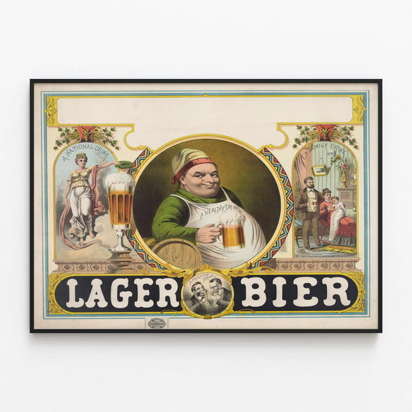 Vintage Lager Beer Poster - Authentic Wall Decoration — framed artwork on a wall