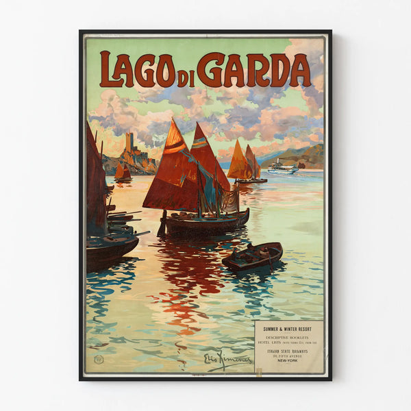 Vintage poster of Lake Garda with sailboats