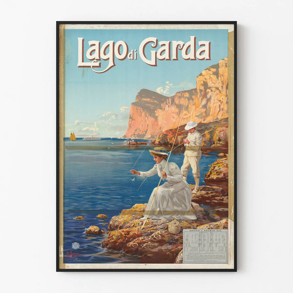 Vintage Poster of Lake Garda Fishing by the Water's Edge