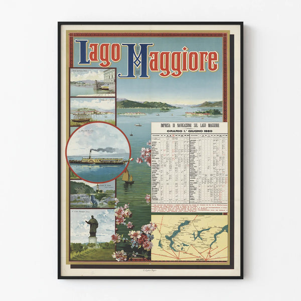 Vintage poster of Lake Maggiore 1889 - Schedules and landscapes