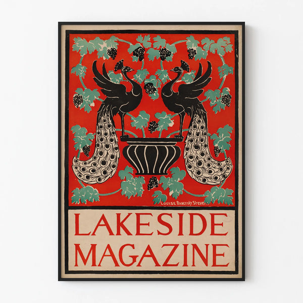 Vintage decorative poster Lakeside Magazine with peacocks and grape clusters