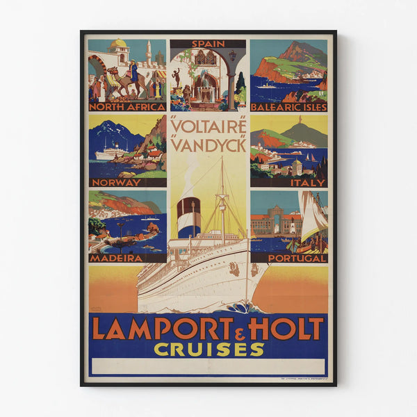 Vintage poster Lamport & Holt Cruises with European and African destinations