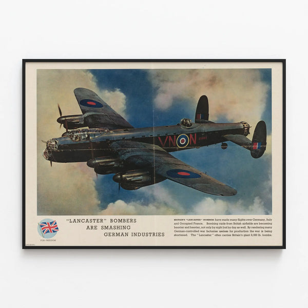 Vintage Lancaster Airplane Poster - Military Aviation Wall Decoration — framed artwork on a wall