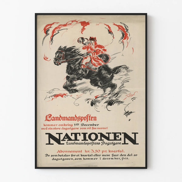 Vintage poster of a horse and rider - Landmandsposten Nations