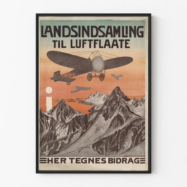 Vintage airplane and mountains poster for wall decoration