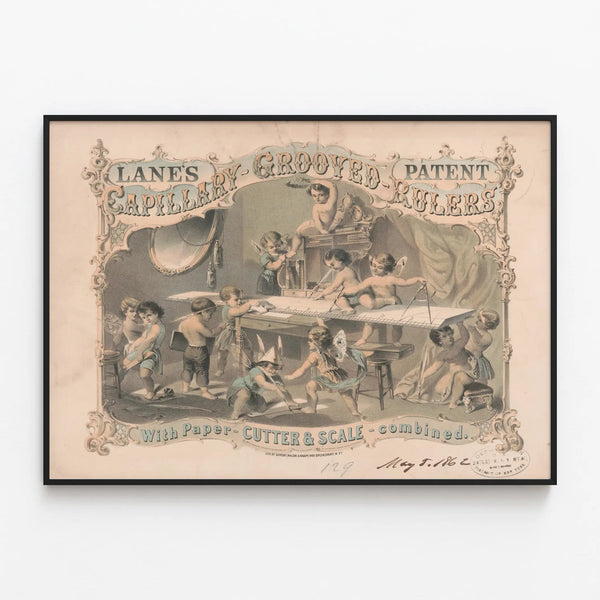 Vintage Poster Lane's Capillary-Grooved Rulers with Retro Spirit — framed artwork on a wall