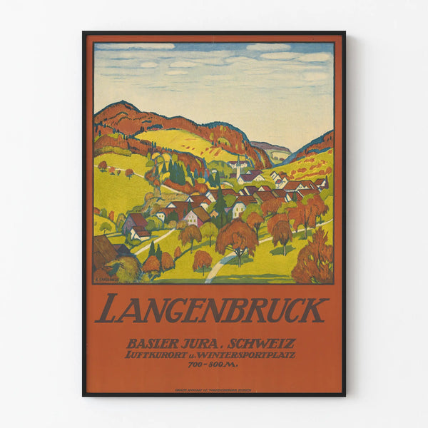 Vintage poster Langenbruck Jura Switzerland air station and winter sports