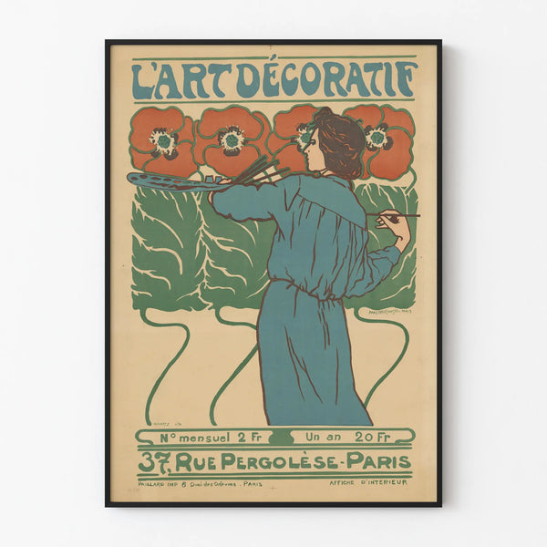 Vintage poster Art Deco Artist's portrait and flowers