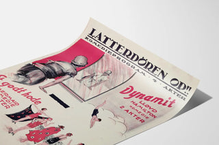 Vintage Scandinavian Poster for Latterdören Theater Comedy Program, 4 Acts