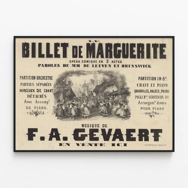 Vintage Poster of Le Billet de Marguerite - Comic Opera in 3 Acts — framed artwork on a wall