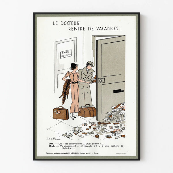 Vintage humorous medical poster The Doctor Returns from Vacation