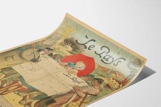 Vintage poster of Le Pays newspaper and illustrated characters