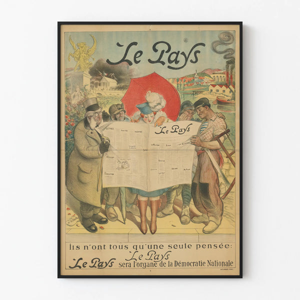 Vintage poster of Le Pays newspaper and illustrated characters