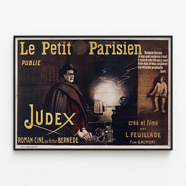 Vintage Poster Le Petit Parisien Judex Roman Cinema Arthur Bernède — framed artwork on a wall