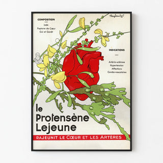 Vintage poster of Le Protensène Lejeune featuring hearts and medicinal plants