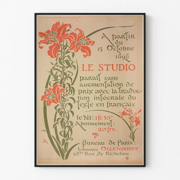 Vintage poster Le Studio 1898 decorated with red flowers