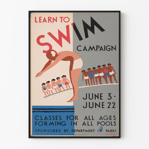 Vintage Poster for Learning to Swim in the Countryside