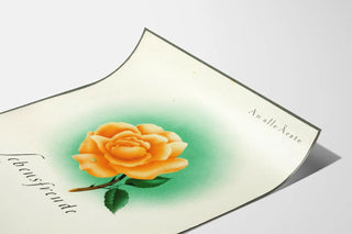 Decorative poster Lebensfreude with orange-pink rose and green halo Artem Legrand