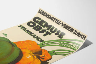Vintage poster of vegetables and fruits from the Stannahof Zürich